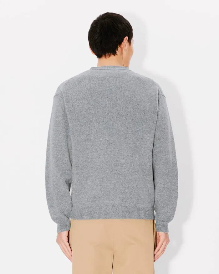 Men 039Boke Flower039 Embroidered Cardigan In Wool Misty Grey Kenzo Sweaters And Cardigans