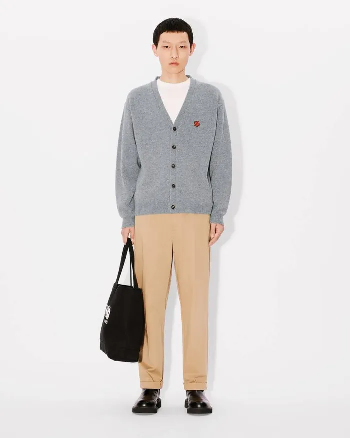 Men 039Boke Flower039 Embroidered Cardigan In Wool Misty Grey Kenzo Sweaters And Cardigans