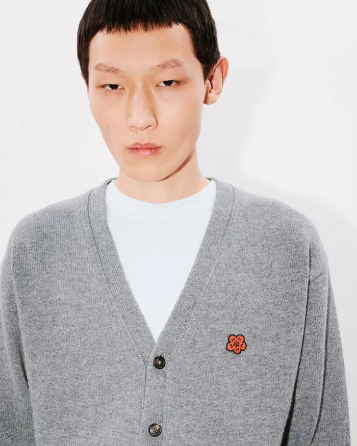 Men 039Boke Flower039 Embroidered Cardigan In Wool Misty Grey Kenzo Sweaters And Cardigans