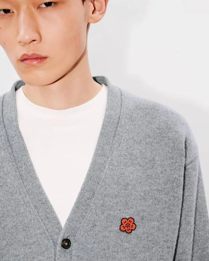 Men 039Boke Flower039 Embroidered Cardigan In Wool Misty Grey Kenzo Sweaters And Cardigans