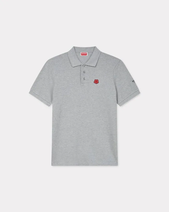 Men 039Boke Flower039 Embroidered Slim Polo In Cotton Pearl Grey Kenzo Tshirts And Polos