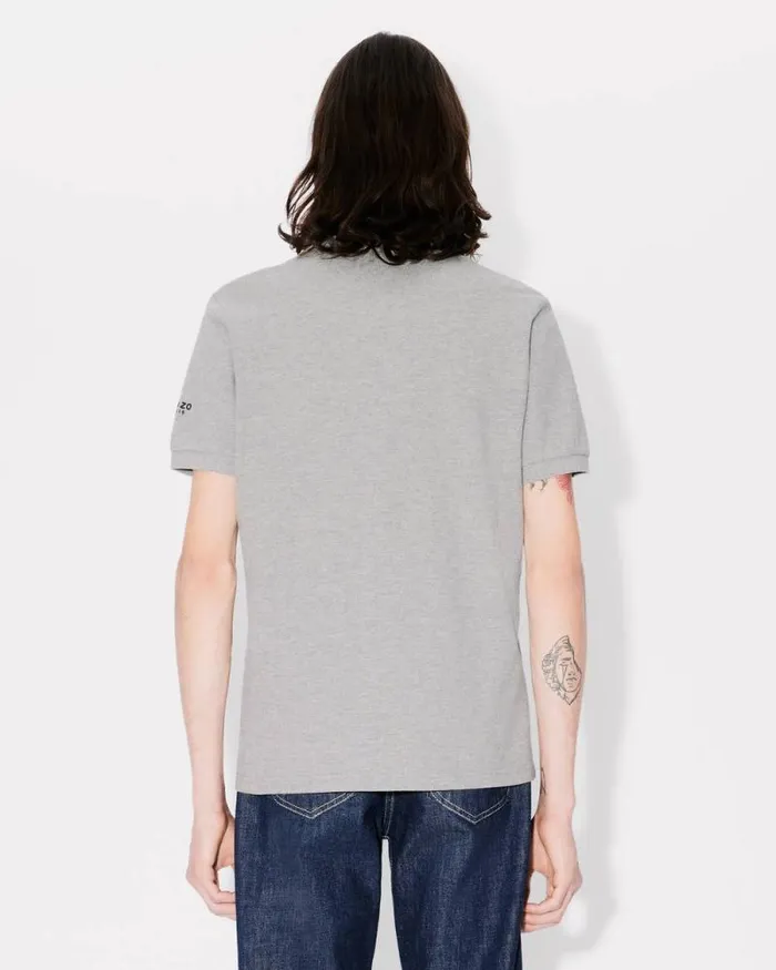 Men 039Boke Flower039 Embroidered Slim Polo In Cotton Pearl Grey Kenzo Tshirts And Polos