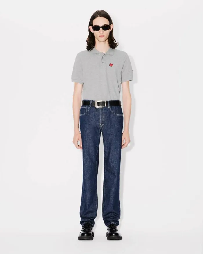 Men 039Boke Flower039 Embroidered Slim Polo In Cotton Pearl Grey Kenzo Tshirts And Polos