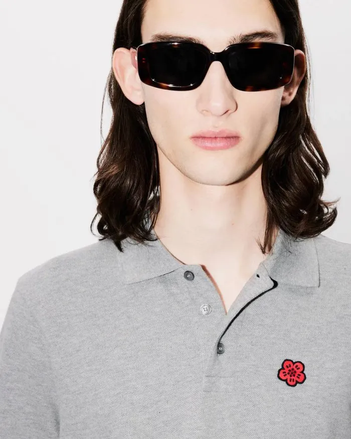 Men 039Boke Flower039 Embroidered Slim Polo In Cotton Pearl Grey Kenzo Tshirts And Polos
