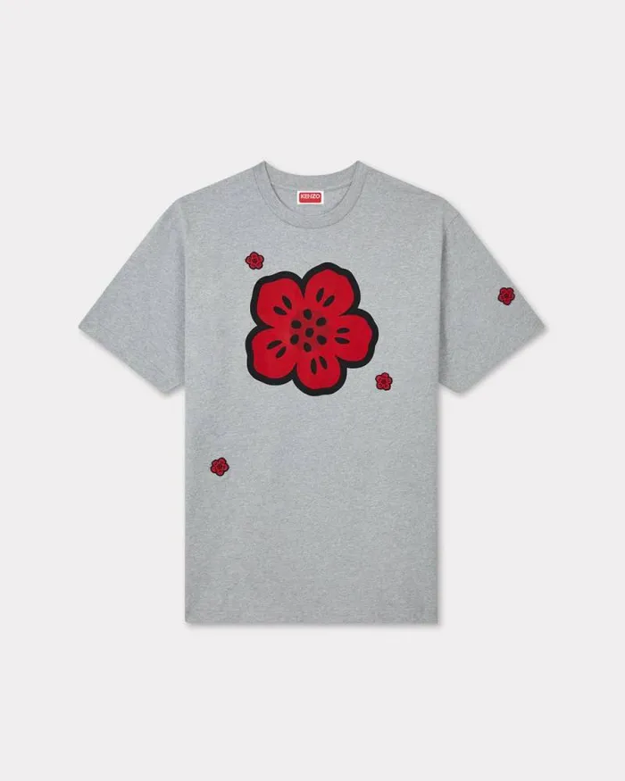 Men 039Boke Flower039 Embroidered Tshirt In Cotton Pearl Grey Kenzo Tshirts And Polos