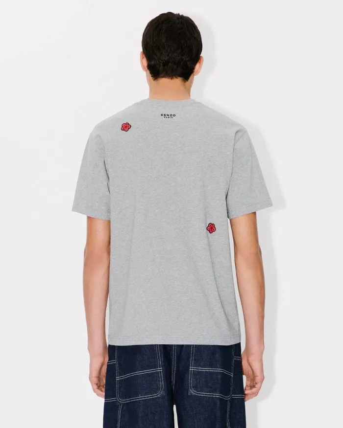 Men 039Boke Flower039 Embroidered Tshirt In Cotton Pearl Grey Kenzo Tshirts And Polos
