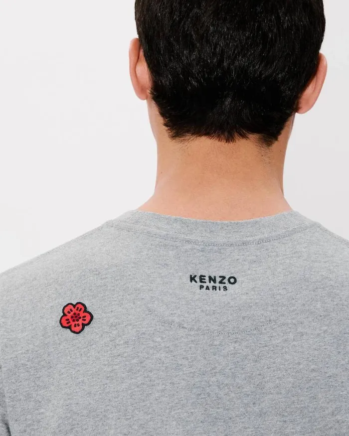 Men 039Boke Flower039 Embroidered Tshirt In Cotton Pearl Grey Kenzo Tshirts And Polos