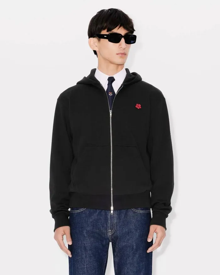 Men 039Boke Flower039 Embroidered Zipped Hoodie In Cotton Black Kenzo Sweatshirts And Hoodies