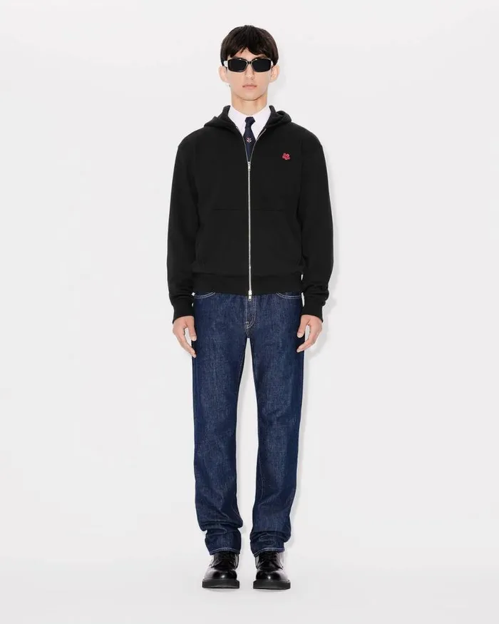 Men 039Boke Flower039 Embroidered Zipped Hoodie In Cotton Black Kenzo Sweatshirts And Hoodies