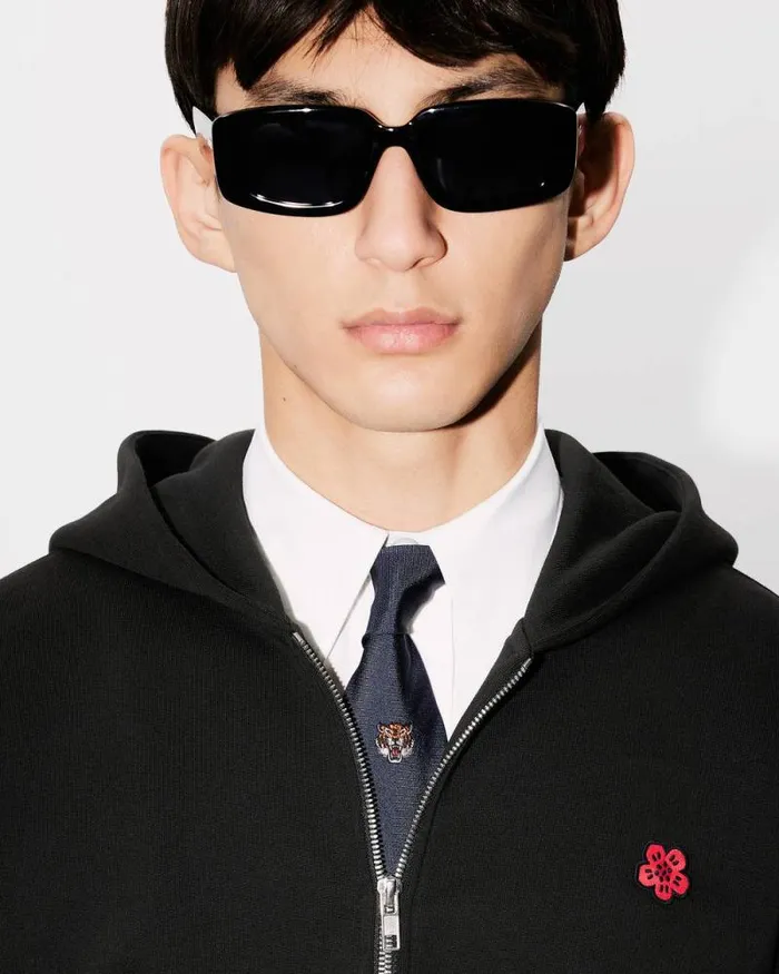 Men 039Boke Flower039 Embroidered Zipped Hoodie In Cotton Black Kenzo Sweatshirts And Hoodies