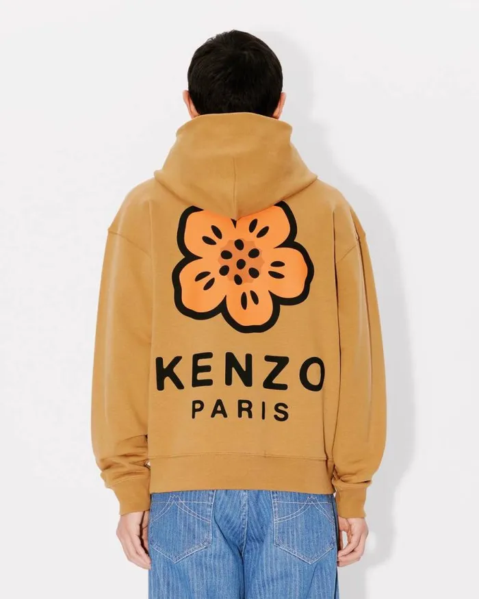 Men 039Boke Flower039 Oversized Embroidered Hoodie Dark Camel Kenzo Sweatshirts And Hoodies