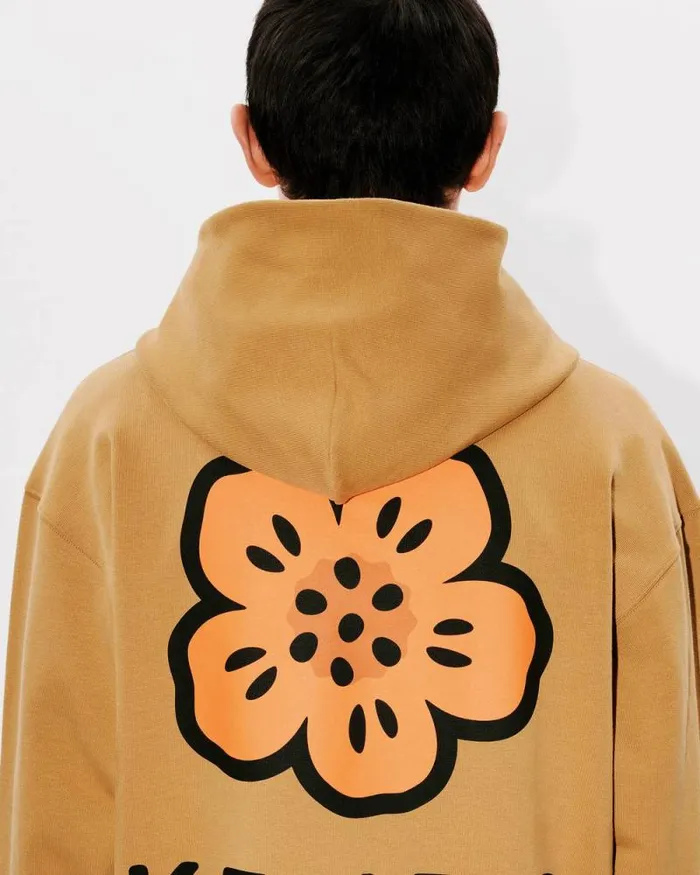 Men 039Boke Flower039 Oversized Embroidered Hoodie Dark Camel Kenzo Sweatshirts And Hoodies
