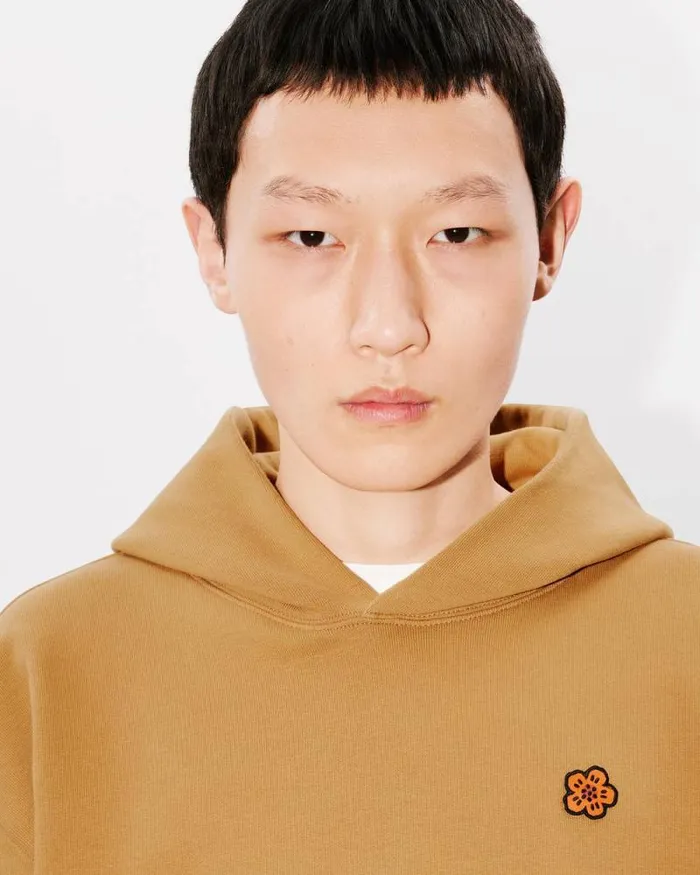 Men 039Boke Flower039 Oversized Embroidered Hoodie Dark Camel Kenzo Sweatshirts And Hoodies