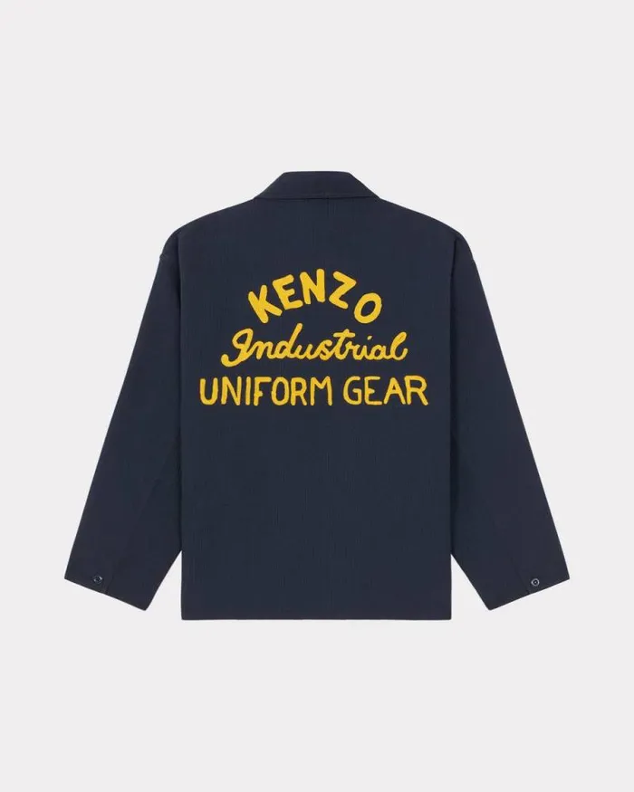 Men 039KENZO Drawn Varsity039 Embroidered Workwear Jacket Midnight Blue Kenzo Jackets And Coats