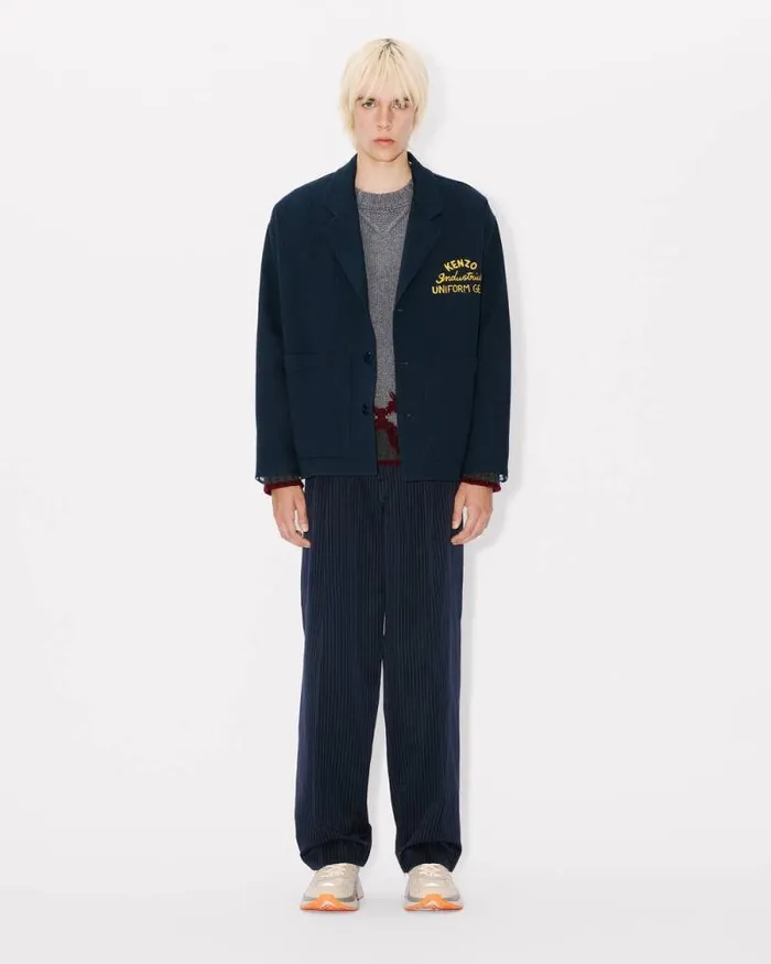 Men 039KENZO Drawn Varsity039 Embroidered Workwear Jacket Midnight Blue Kenzo Jackets And Coats