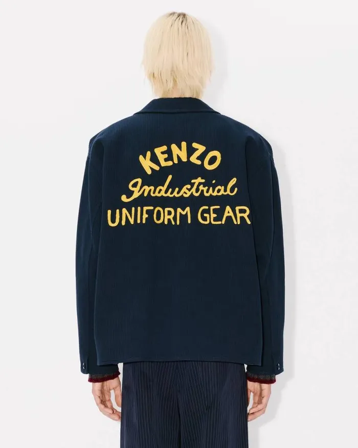 Men 039KENZO Drawn Varsity039 Embroidered Workwear Jacket Midnight Blue Kenzo Jackets And Coats