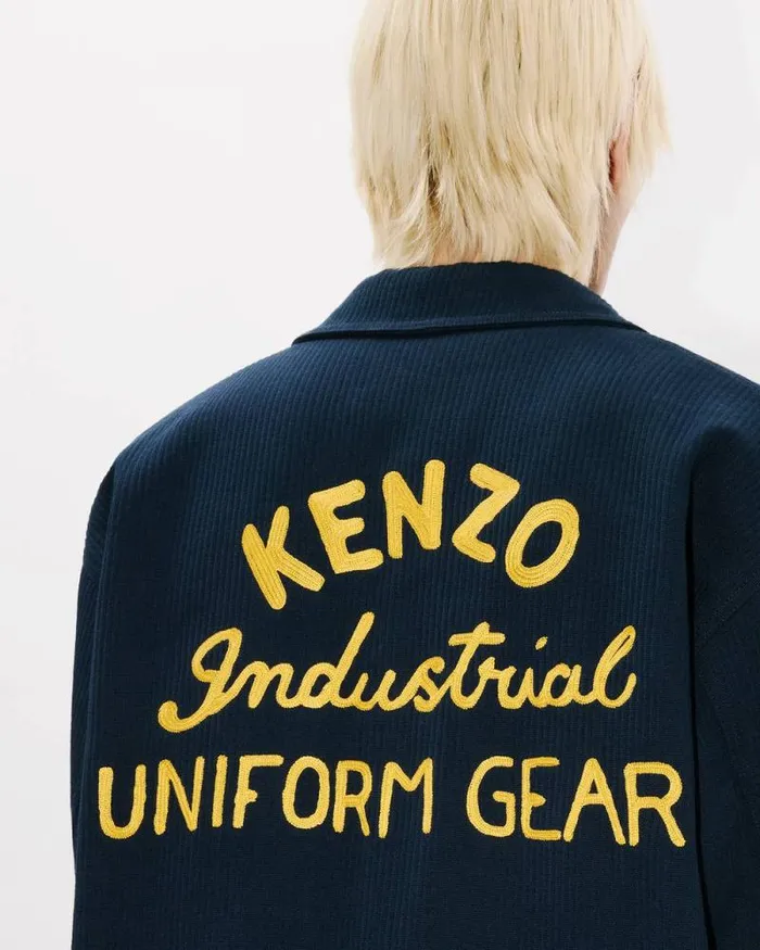 Men 039KENZO Drawn Varsity039 Embroidered Workwear Jacket Midnight Blue Kenzo Jackets And Coats