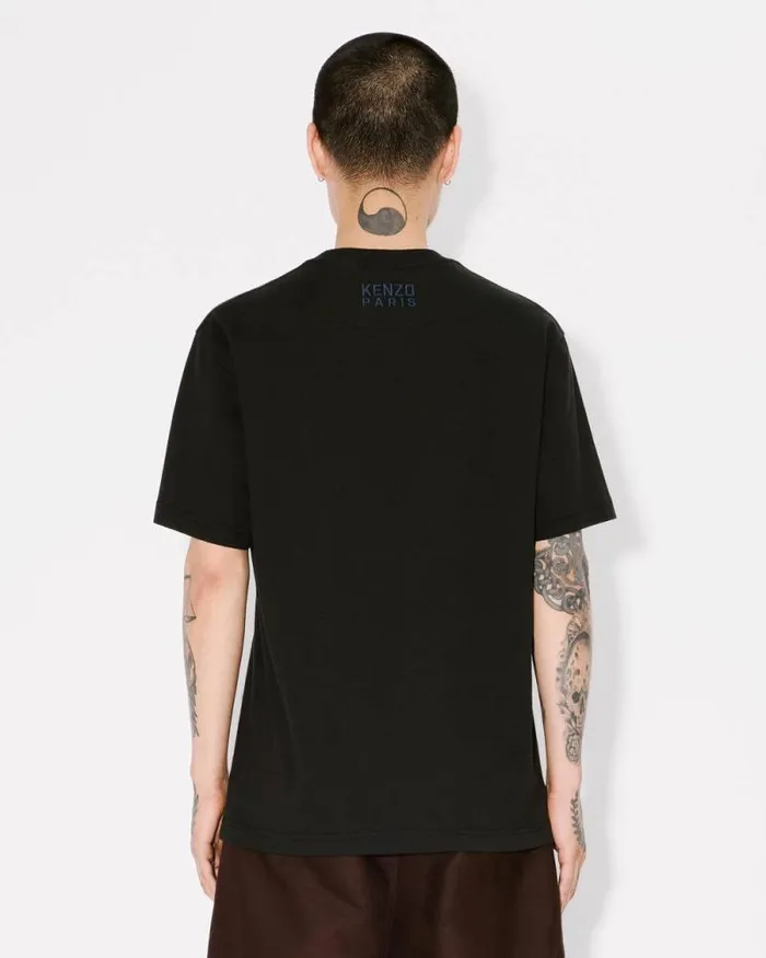 Men 039KENZO Happy Tiger039 Embroidered Tshirt In Cotton Black Kenzo Tshirts And Polos