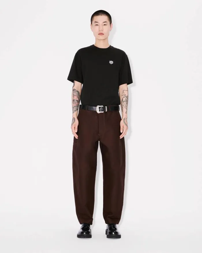Men 039KENZO Happy Tiger039 Embroidered Tshirt In Cotton Black Kenzo Tshirts And Polos