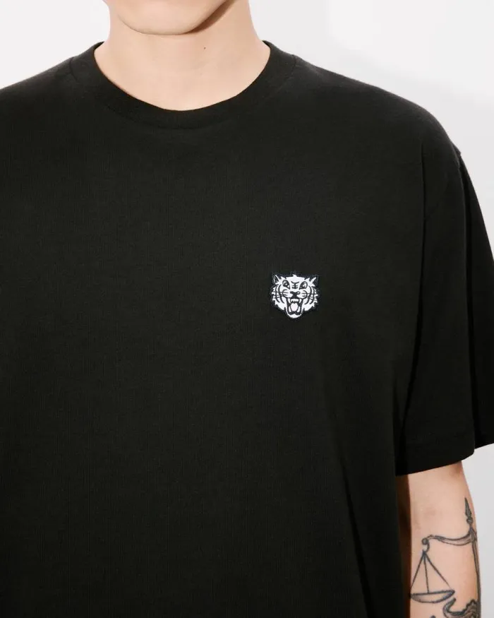 Men 039KENZO Happy Tiger039 Embroidered Tshirt In Cotton Black Kenzo Tshirts And Polos