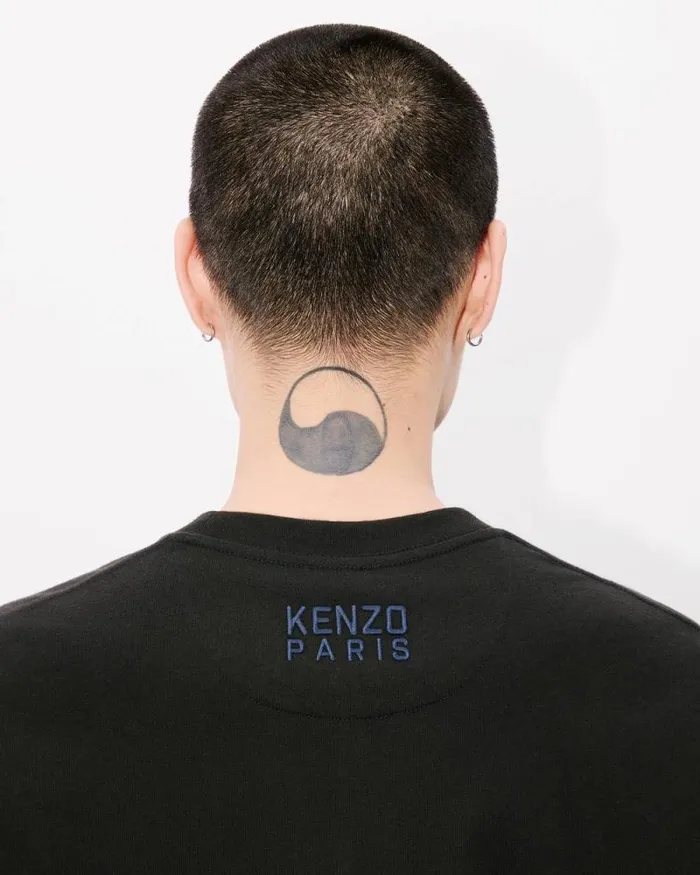 Men 039KENZO Happy Tiger039 Embroidered Tshirt In Cotton Black Kenzo Tshirts And Polos