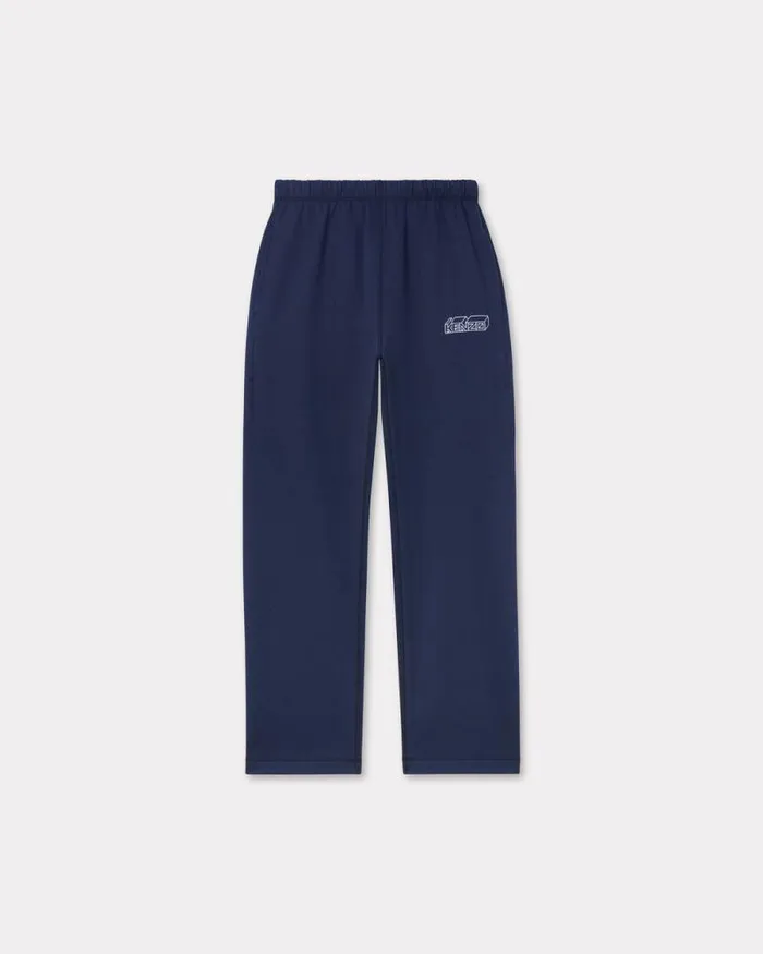 Men 039KENZO Kube039 Straight Embroidered Jog Pants Midnight Blue Kenzo Pants And Shorts