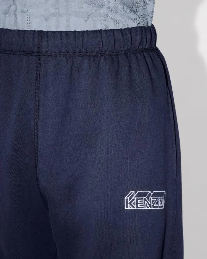 Men 039KENZO Kube039 Straight Embroidered Jog Pants Midnight Blue Kenzo Pants And Shorts