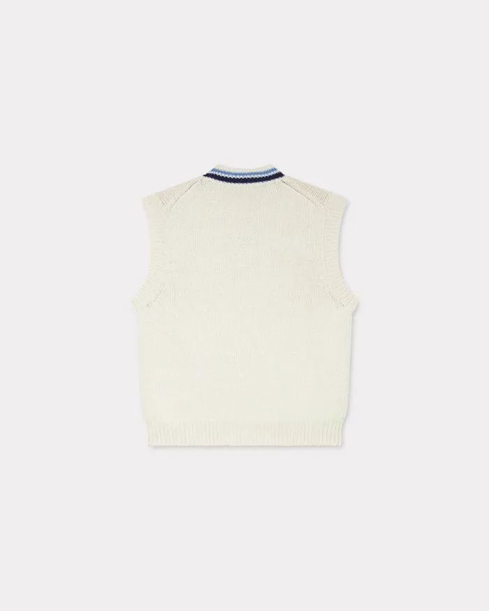 Men 039KENZO Paris Varsity039 Vest In Wool And Cotton Off White Kenzo Sweaters And Cardigans