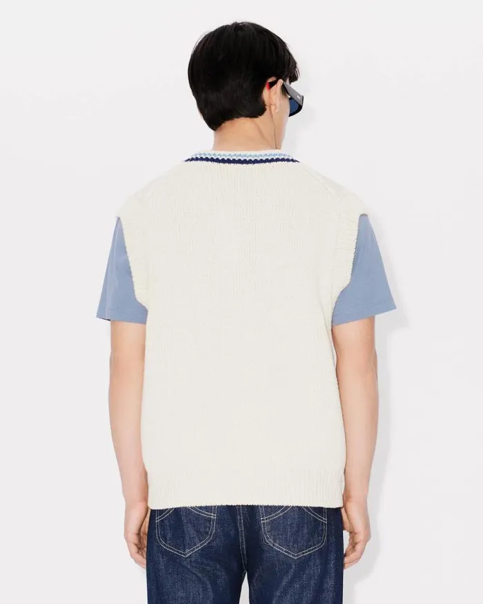 Men 039KENZO Paris Varsity039 Vest In Wool And Cotton Off White Kenzo Sweaters And Cardigans