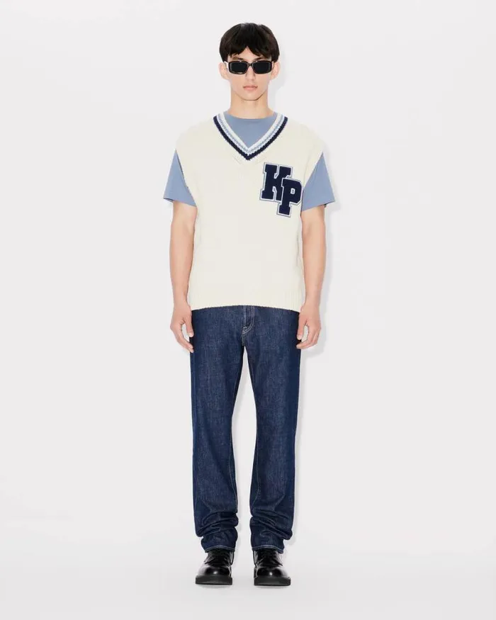 Men 039KENZO Paris Varsity039 Vest In Wool And Cotton Off White Kenzo Sweaters And Cardigans