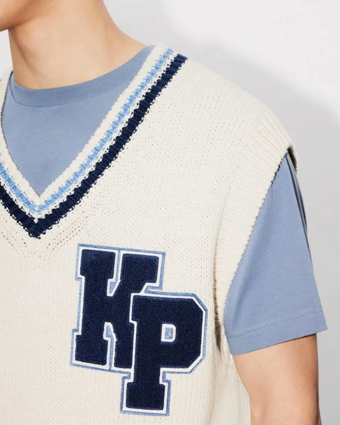 Men 039KENZO Paris Varsity039 Vest In Wool And Cotton Off White Kenzo Sweaters And Cardigans