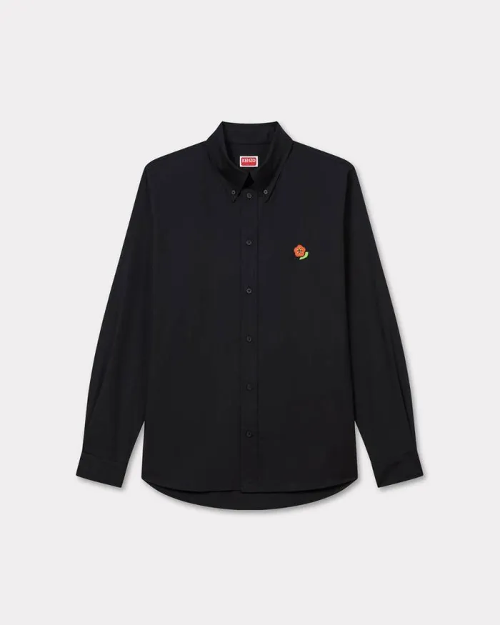 Men 039KENZO Pop039 Casual Embroidered Poplin Shirt Black Kenzo Shirts