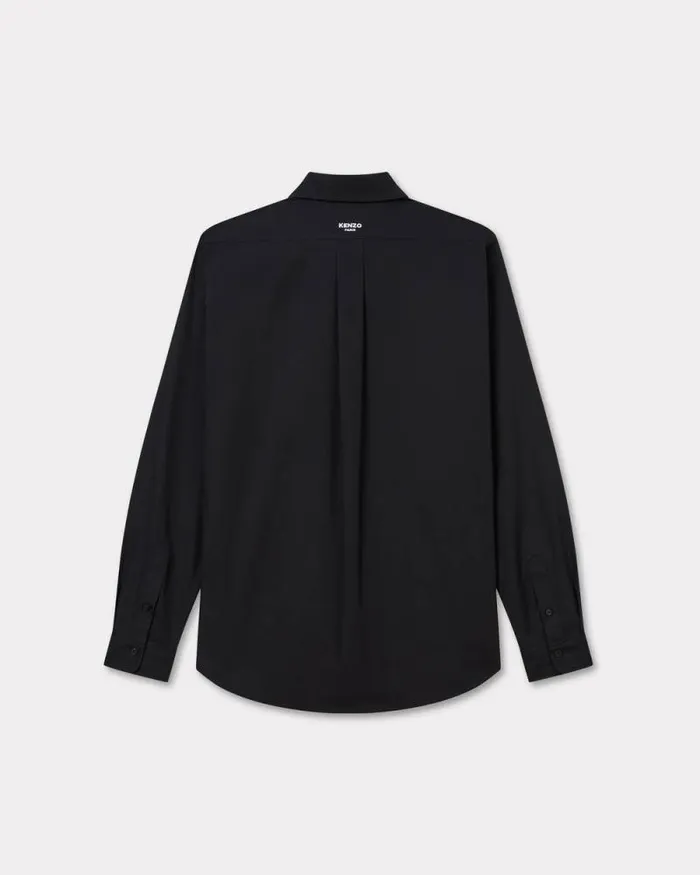 Men 039KENZO Pop039 Casual Embroidered Poplin Shirt Black Kenzo Shirts