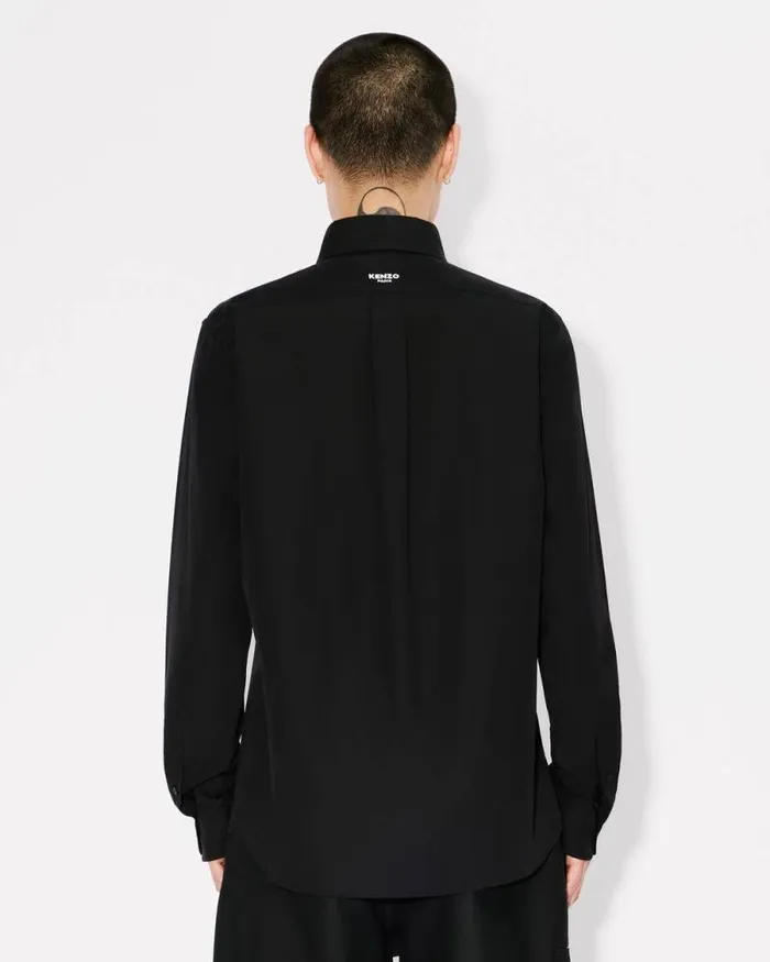 Men 039KENZO Pop039 Casual Embroidered Poplin Shirt Black Kenzo Shirts