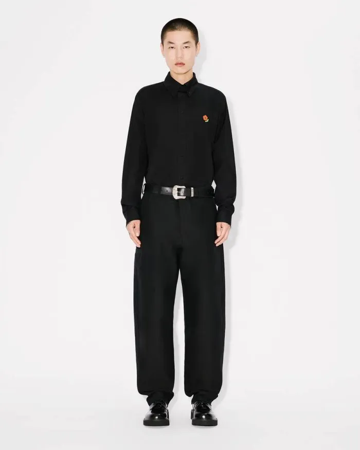 Men 039KENZO Pop039 Casual Embroidered Poplin Shirt Black Kenzo Shirts