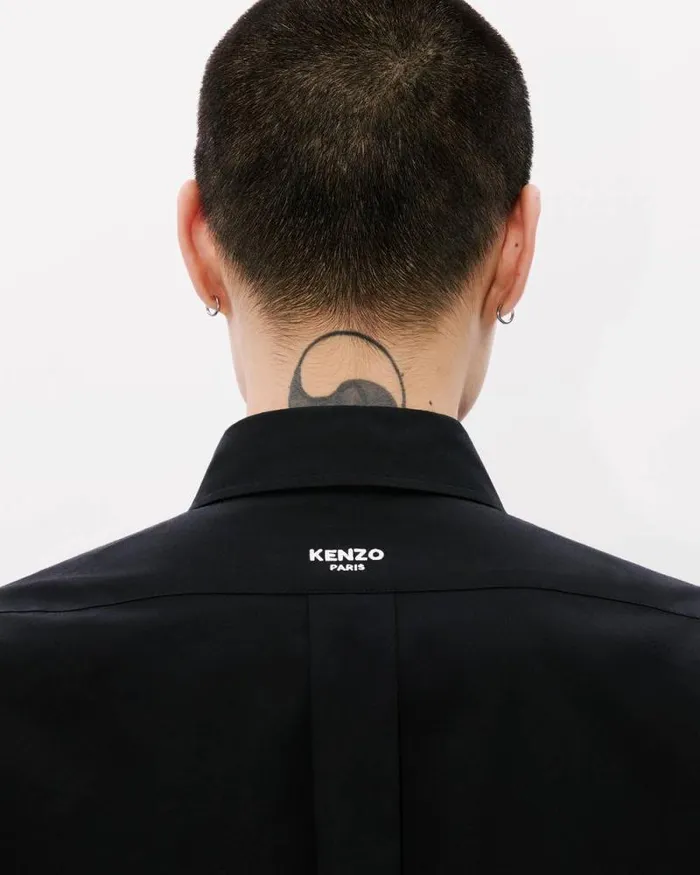 Men 039KENZO Pop039 Casual Embroidered Poplin Shirt Black Kenzo Shirts