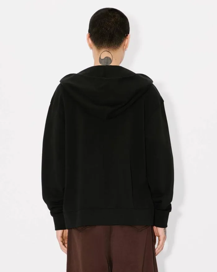 Men 039KENZO Pop039 Embroidered Zipped Hoodie In Cotton Black Kenzo Sweatshirts And Hoodies
