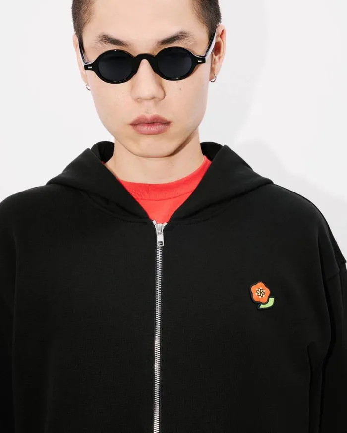 Men 039KENZO Pop039 Embroidered Zipped Hoodie In Cotton Black Kenzo Sweatshirts And Hoodies