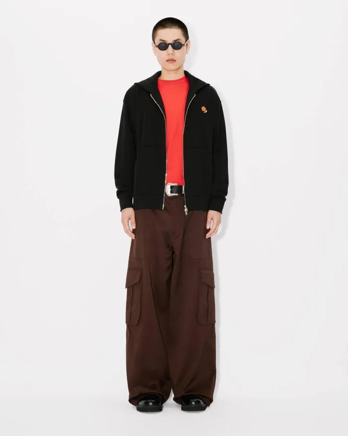 Men 039KENZO Pop039 Embroidered Zipped Hoodie In Cotton Black Kenzo Sweatshirts And Hoodies