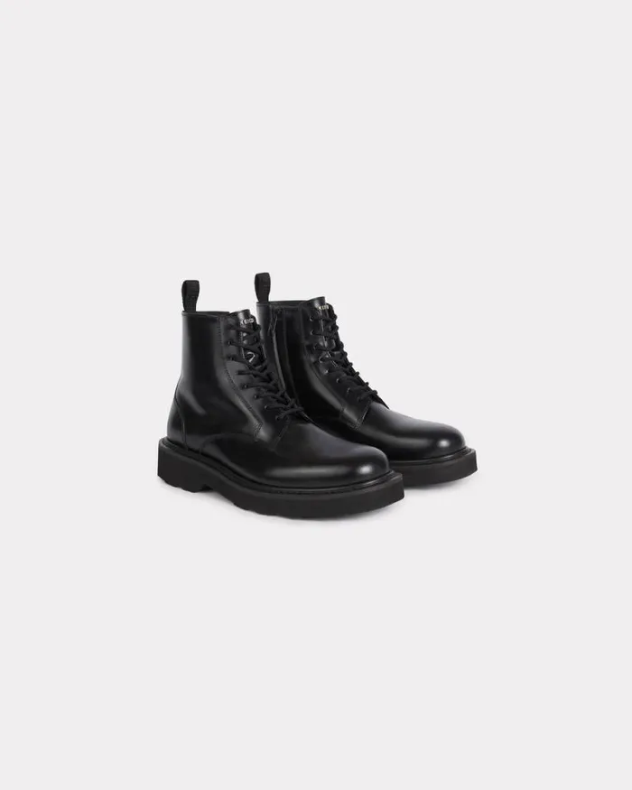 Men 039KENZO Ukio039 Leather Lace Up Boots Black Kenzo Tailoring