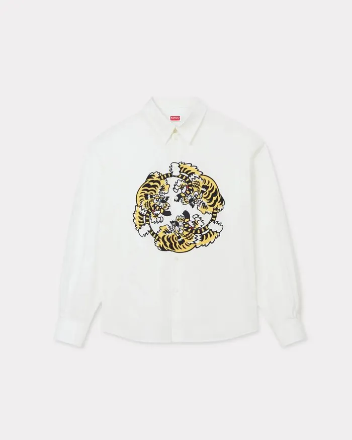 Men 039KENZO VERDY MARKET039 Casual Poplin Shirt In Cotton White Kenzo Shirts