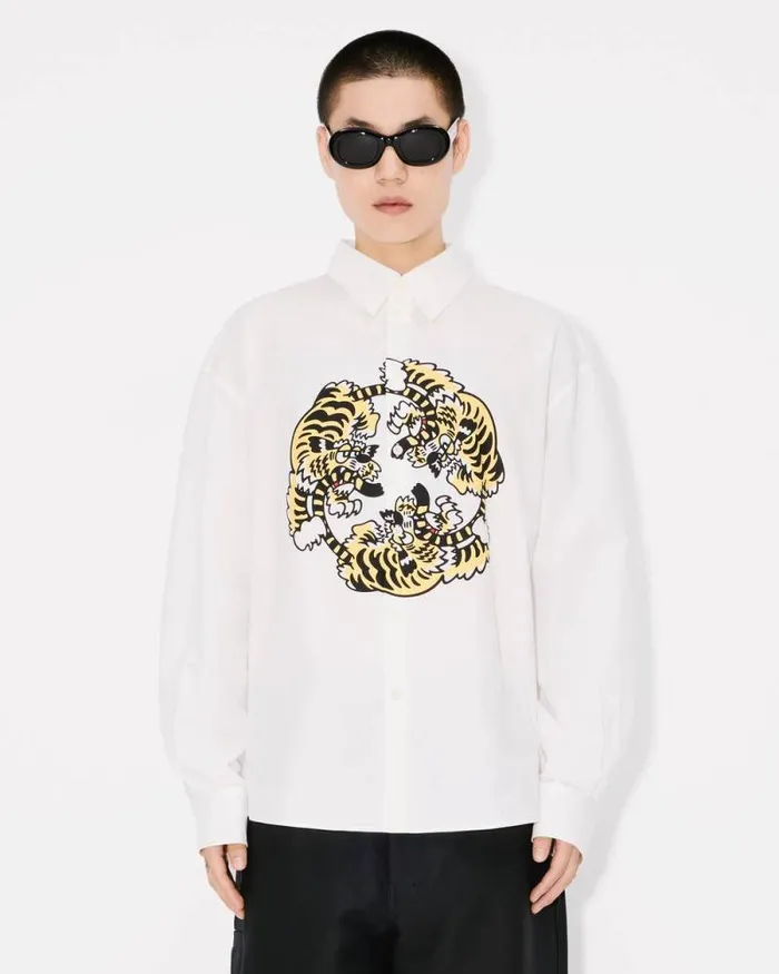 Men 039KENZO VERDY MARKET039 Casual Poplin Shirt In Cotton White Kenzo Shirts