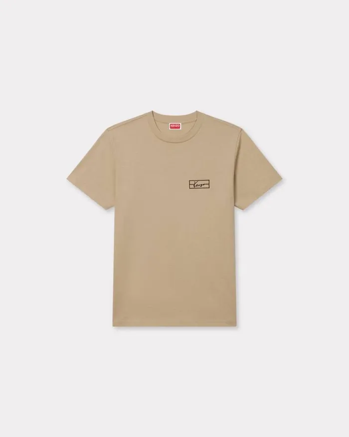 Men 039KENZO Weave039 Embroidered Slim Tshirt In Cotton Beige Kenzo Tshirts And Polos