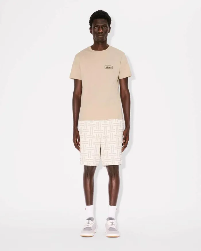 Men 039KENZO Weave039 Embroidered Slim Tshirt In Cotton Beige Kenzo Tshirts And Polos