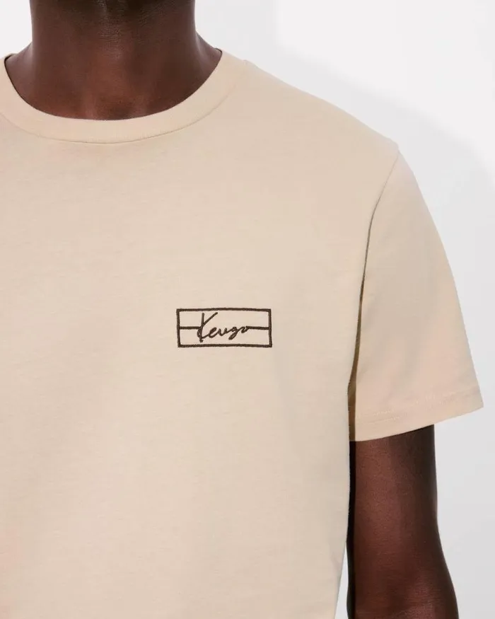 Men 039KENZO Weave039 Embroidered Slim Tshirt In Cotton Beige Kenzo Tshirts And Polos