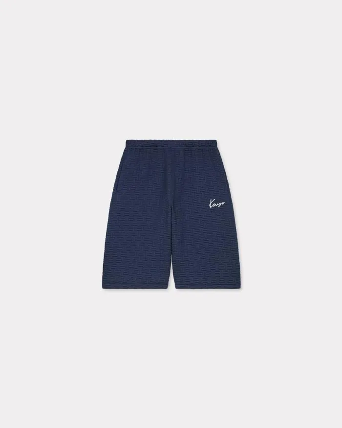 Men 039KENZO Weave039 Oversized Embroidered Shorts Blue Black Kenzo Pants And Shorts