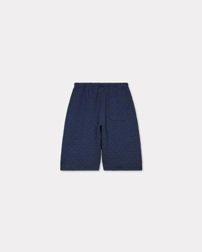 Men 039KENZO Weave039 Oversized Embroidered Shorts Blue Black Kenzo Pants And Shorts