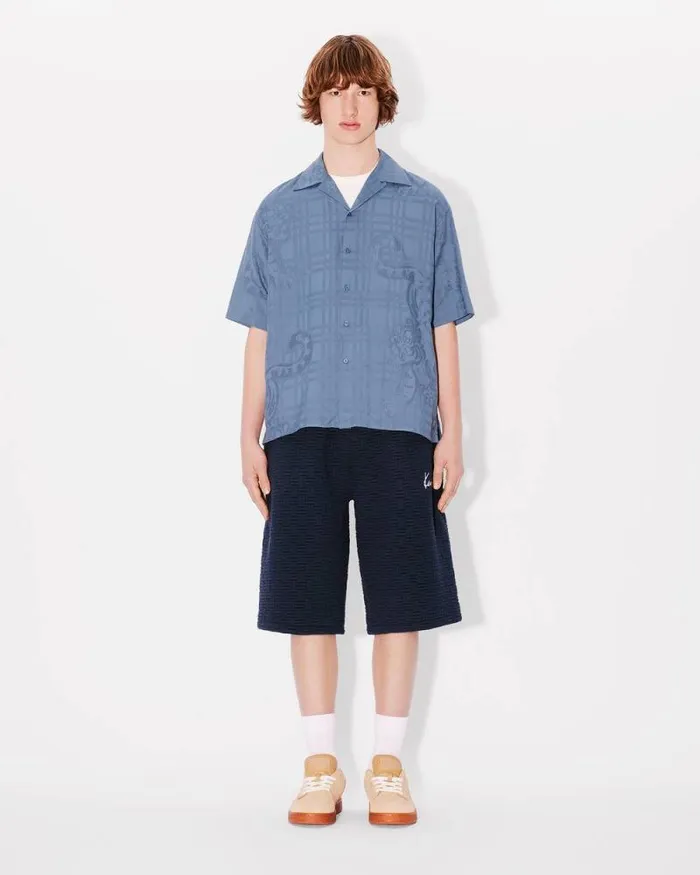Men 039KENZO Weave039 Oversized Embroidered Shorts Blue Black Kenzo Pants And Shorts