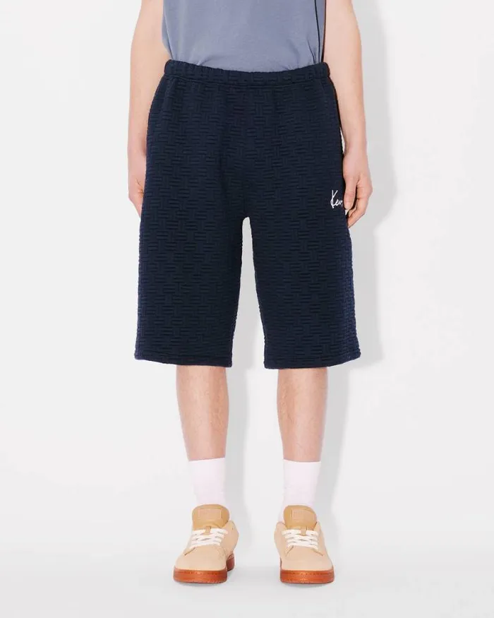 Men 039KENZO Weave039 Oversized Embroidered Shorts Blue Black Kenzo Pants And Shorts