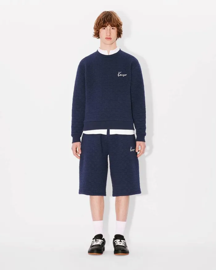 Men 039KENZO Weave039 Oversized Embroidered Shorts Blue Black Kenzo Pants And Shorts